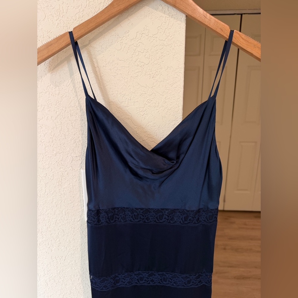 Reformation Riah Silk Dress - Navy (Size 0) (NWT) - MSRP $428 - Picture 6 of 8